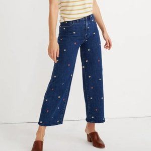 Madewell Wide Leg Floral Crop Jeans Dark Wash